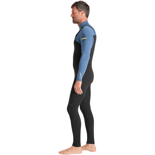 2026 C-Skins Hommes Nuwave Session 3/2mm Chest Zip Combinaison Néoprène C-NSE32MCZ - Black / Steel Blue X / Lime